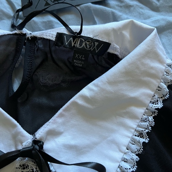 Dollskill Widow Terror After Tea Time Collared Mesh Crop Top Black and White NWT - Picture 7 of 8
